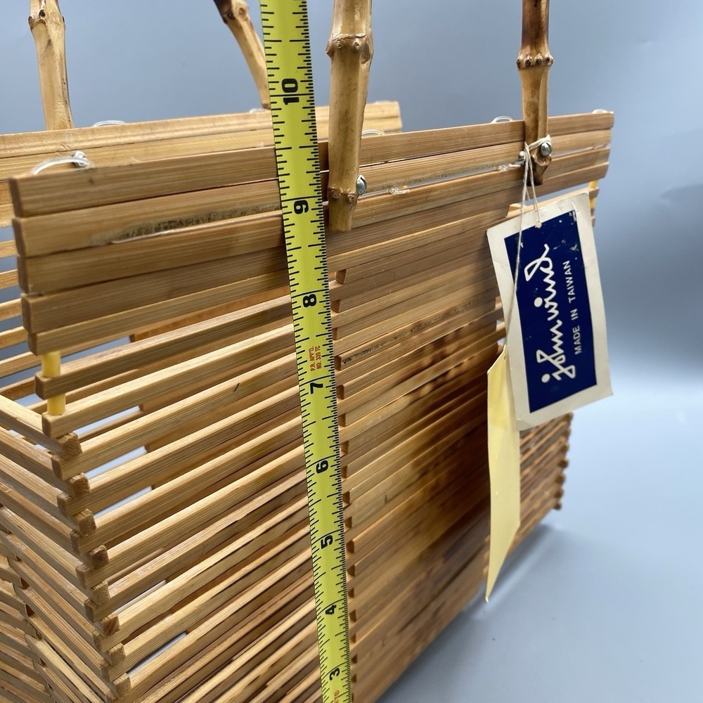 Vintage JOHN WIND Folding Basket Handbag Purse Bamboo Taiwan Boho Folds Flat - Picture 11 of 12